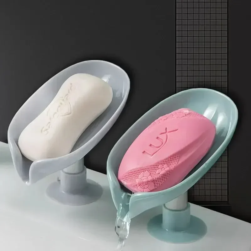 Soap Dish Draining - 水切り石鹸ホルダー 葉っぱ型石鹸置き 吸盤トレイ シャワー用スポンジ容器 キッチン/バスルームアクセサリー