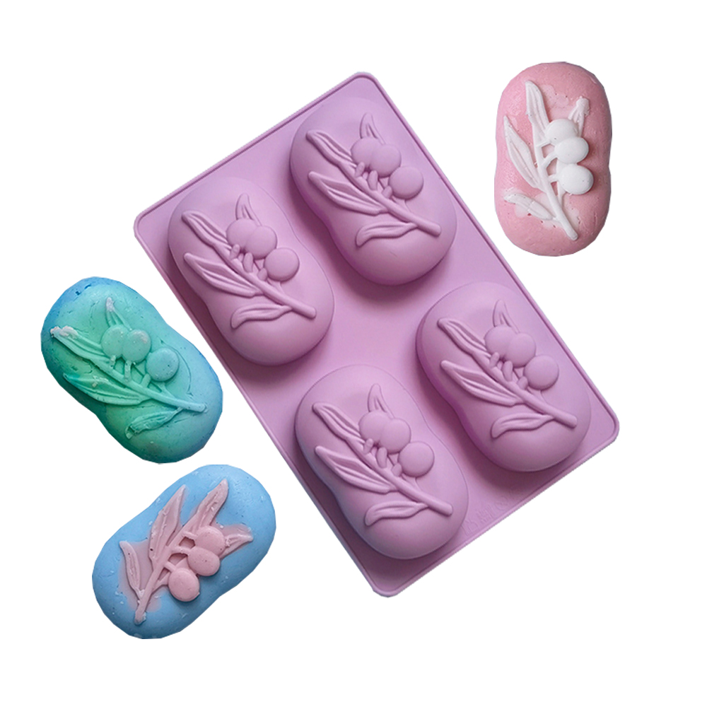 Soap Making Gifts - 4 キャビティオーバルオリーブツリーシリコーン石鹸型 DIY 石鹸作りキット手作りケーキキャンドル型ギフトクラフト用品家の装飾
