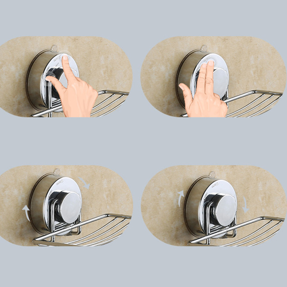 Soap Dish Draining - パンチフリーのソープディッシュ排水ラック パワーグリップ吸盤ソープトレイホルダー バスシャワー用収納ソープラックコンテナ (シルバー)