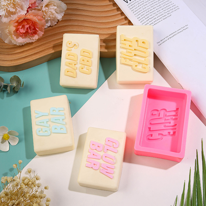 Soap Making In Fight Club - 石鹸用文字付きシリコンモールド,石鹸作り,長方形,バス爆弾,ローパン,アクセサリー,サプライ,クラブ用