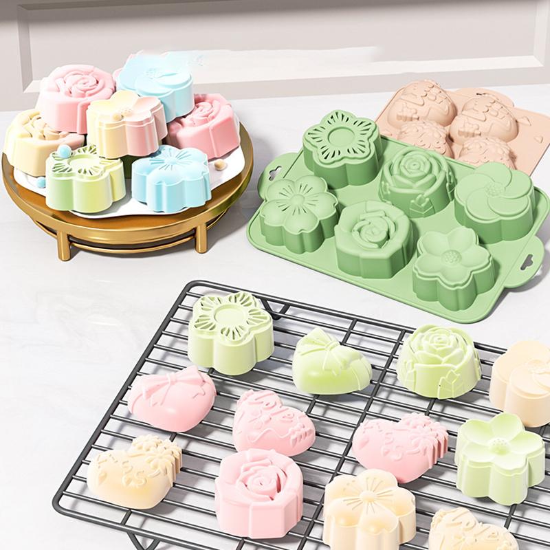 Soap Making Jelly - SUフラワーシリコンモールド、6つの異なる花の形のベーキングモールド、チョコレートケーキ、ゼリー、自家製石鹸、バスボム作り用