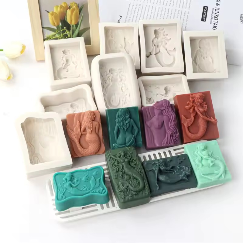 Soap Making Instructions - 長方形オーシャンスタイル3DマーメイドキャンドルモールドDIYレリーフマーメイドソープシリコンモールド手作りチョコレートアイスキューブ作成ツールデコレーション