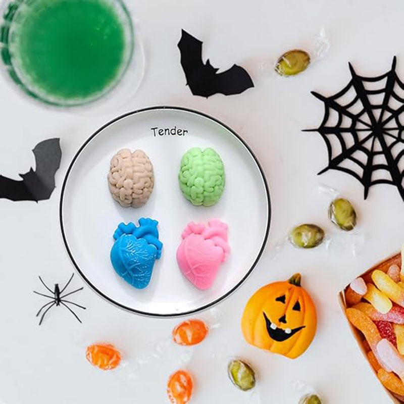 Soap Making Activity - 人間の脳と心臓のシリコンモールド、石鹸作り用品、ハロウィン3D臓器の形、キャンドル、アイスキューブトレイ、チョコレート、ゼリー用
