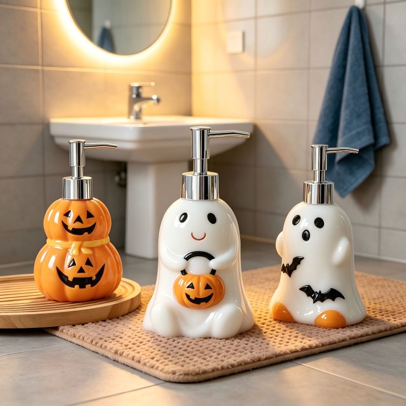 Soap Making Jar - 280ML ハロウィンゴーストパンプキン型セラミックローションボトル バスルームソープディスペンサー ホームハンドソープ ボディウォッシュ 詰め替えボトル