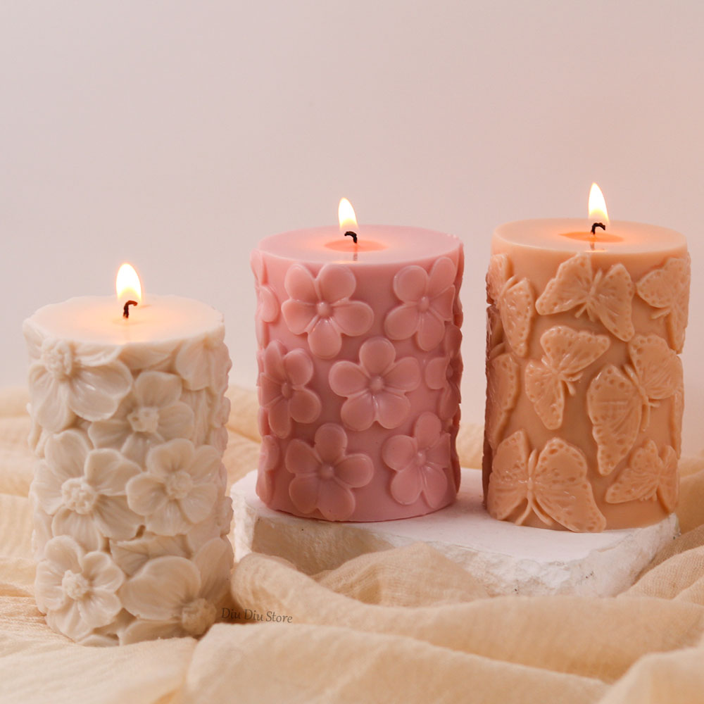 Soap Making Gifts - 花蝶柱状シリコーンキャンドルモールド DIY 波石鹸樹脂石膏作成ツールジオメトリチョコレートモールド家の装飾のギフト