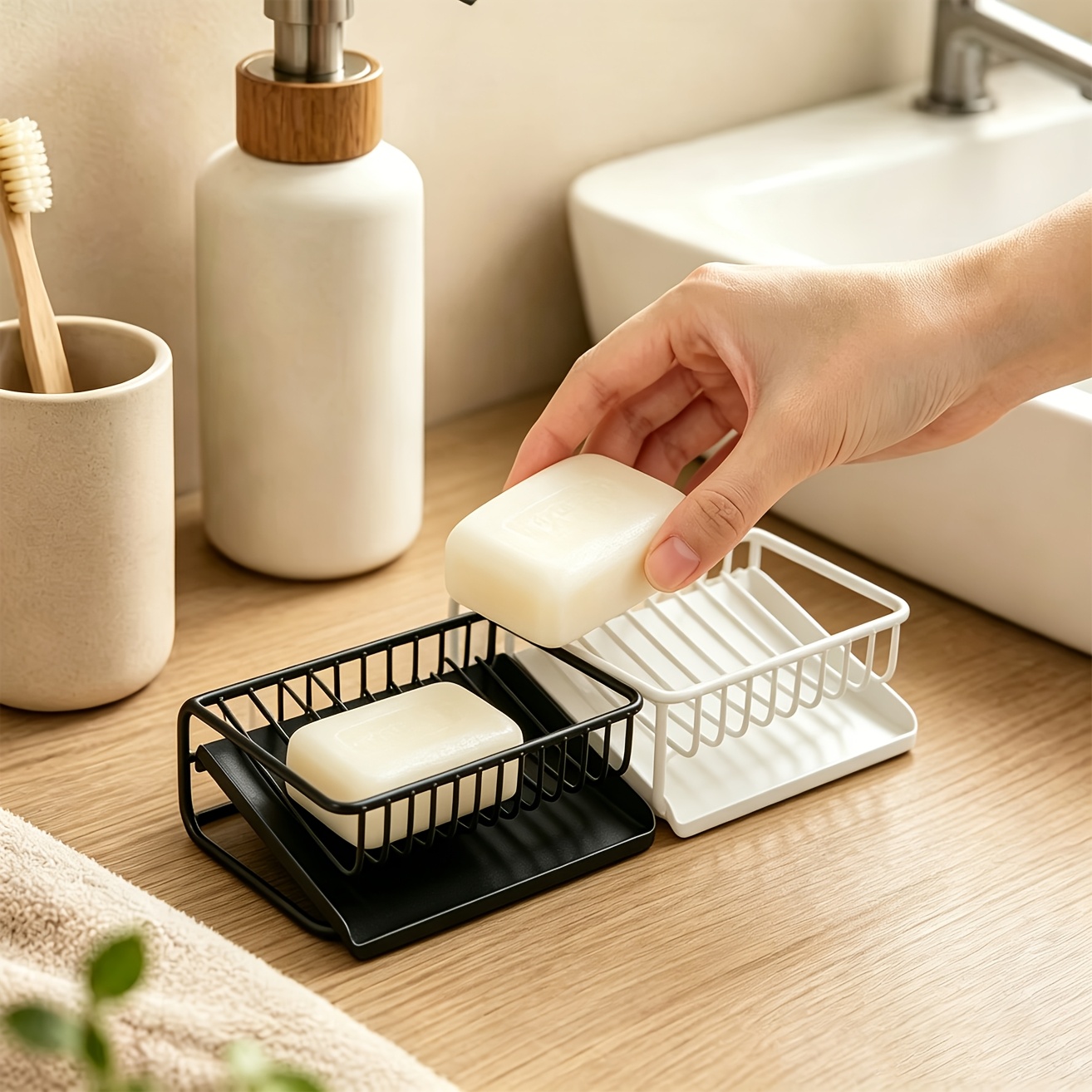 Soap Dish Draining - 1pc プラスチック製ソープディッシュ ドレントレイ付き 自立式角度付きソープホルダー 中空設計 速乾性