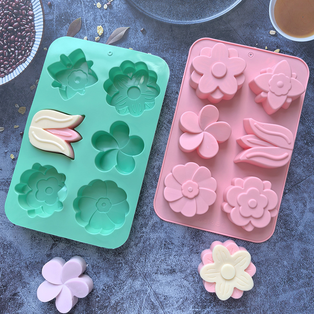 Soap Making Activity - 様々な花の形をしたシリコンモールド、石鹸やキャンドル作り、ケーキ、チョコレート作りに適したベーキングモールド