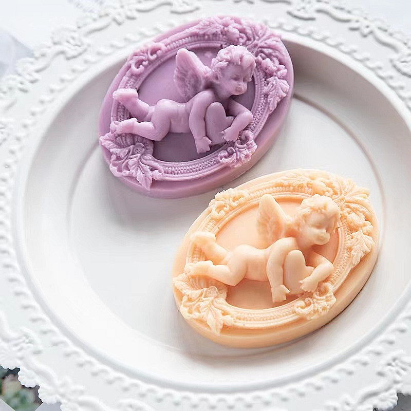 Soap Making Gifts - 3D エンジェルキッズ形のシリコーン石鹸型手作り楕円形石膏石鹸樹脂作るケーキチョコレートキャンドル型ギフトクラフト家の装飾
