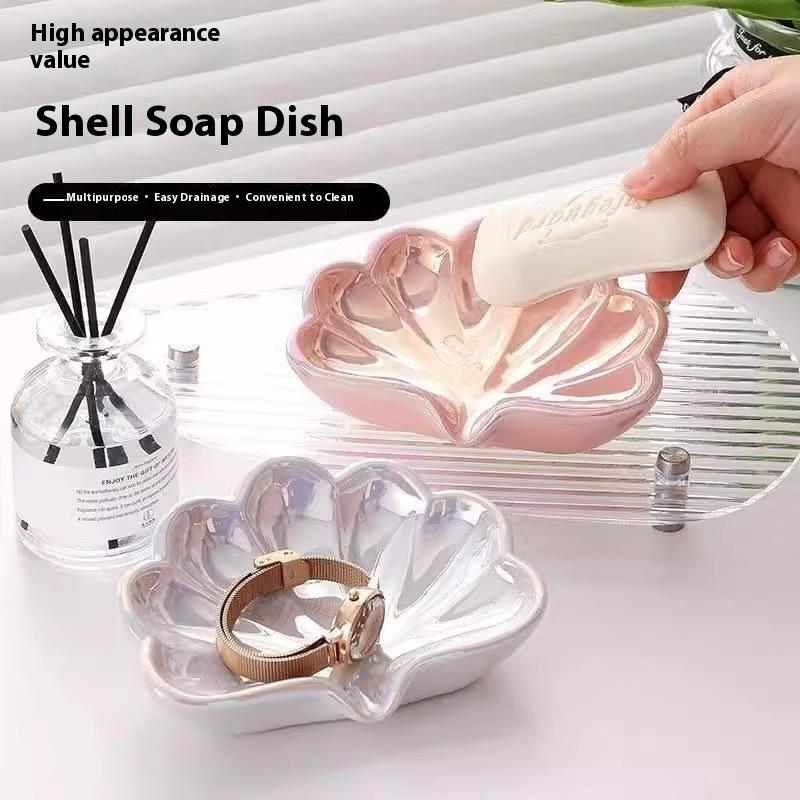 Soap Dish Draining - 1/2 個シェル形状排水石鹸皿ホルダークリエイティブホーム石鹸皿ジュエリーボックス収納ボックスバスルームアクセサリー