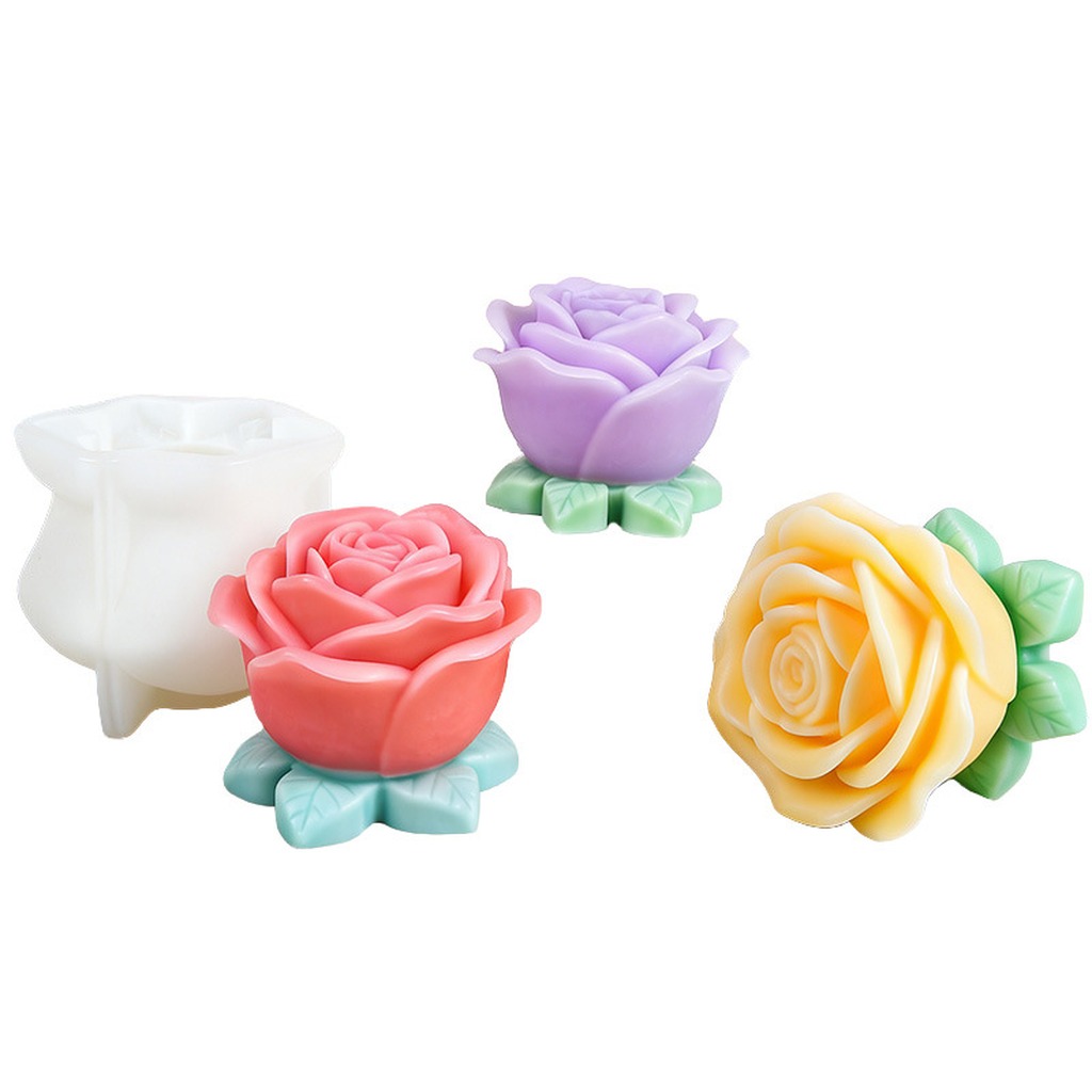 Soap Making With Soap Base - 3D ローズキャンドルモールド葉ベースフラワーシリコンモールドキャンドル作り石鹸アロマ石膏ワックス樹脂鋳造 DIY クラフト用品