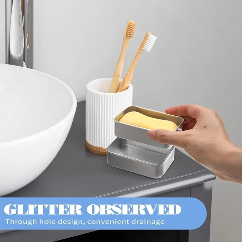 1PC ポータブル二層アルミニウム製ソープディッシュ、蓋と排 - Soap Dish Draining のレビューと価格