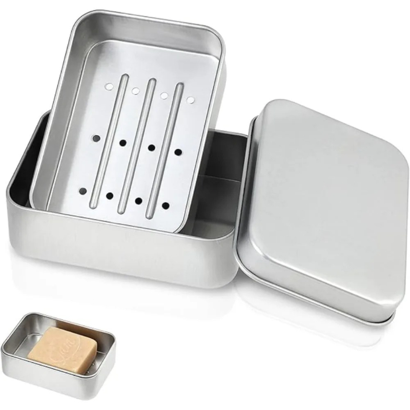 1PC ポータブル二層アルミニウム製ソープディッシュ、蓋と排 - Soap Dish Draining のレビューと価格