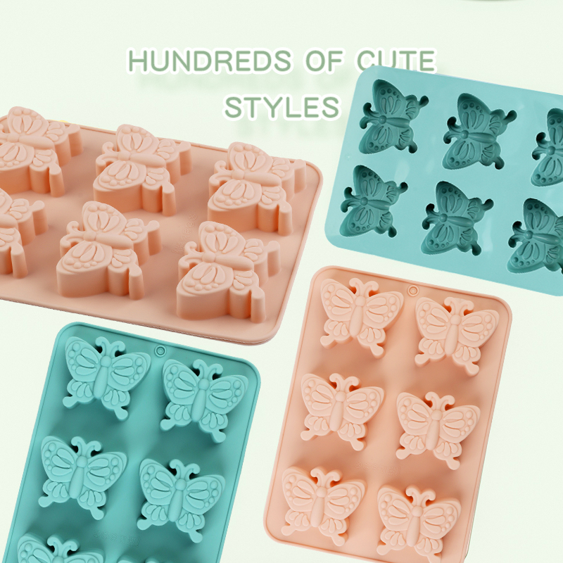 ピンク/ブルー 6穴蝶型シリコンモールド ケーキ、石鹸、ゼリ - Soap Making Jelly のレビューと価格
