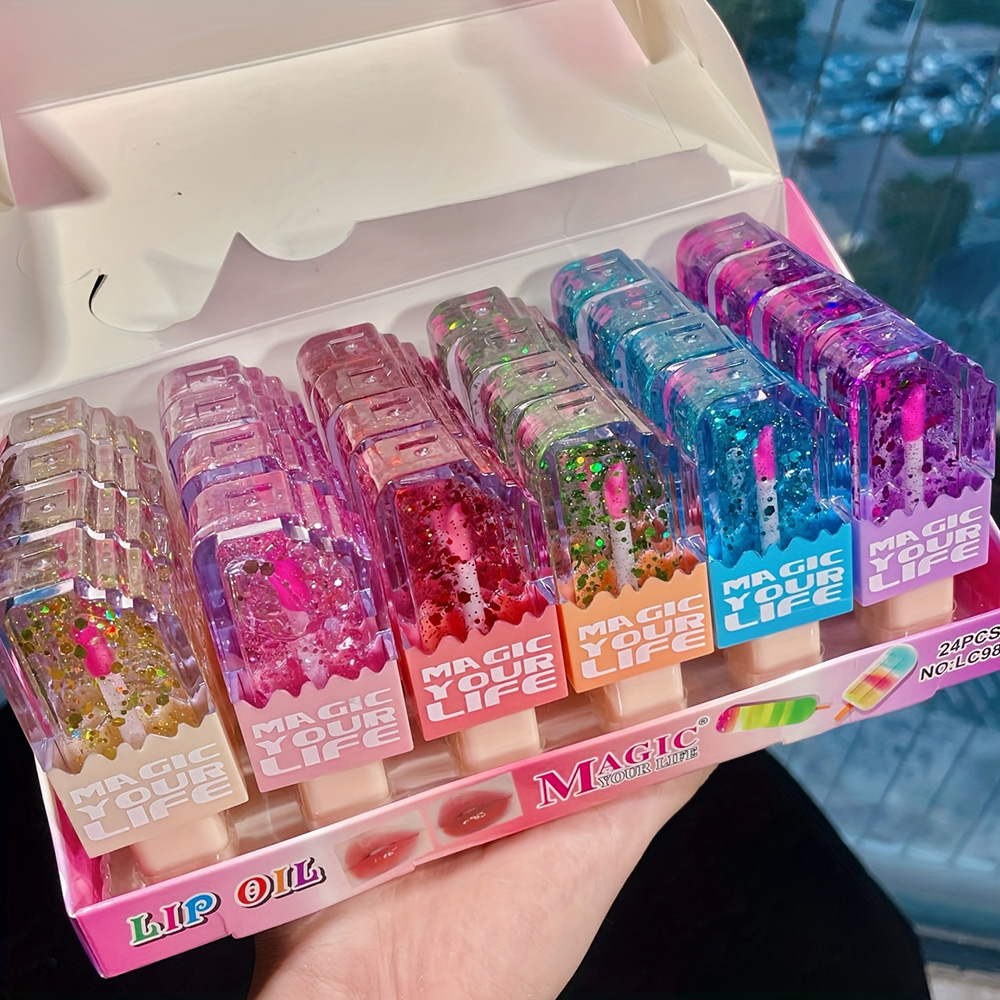 24 個のかわいいアイスクリームスパンコールリップグロス色が - Shea Butter Raw のレビューと価格