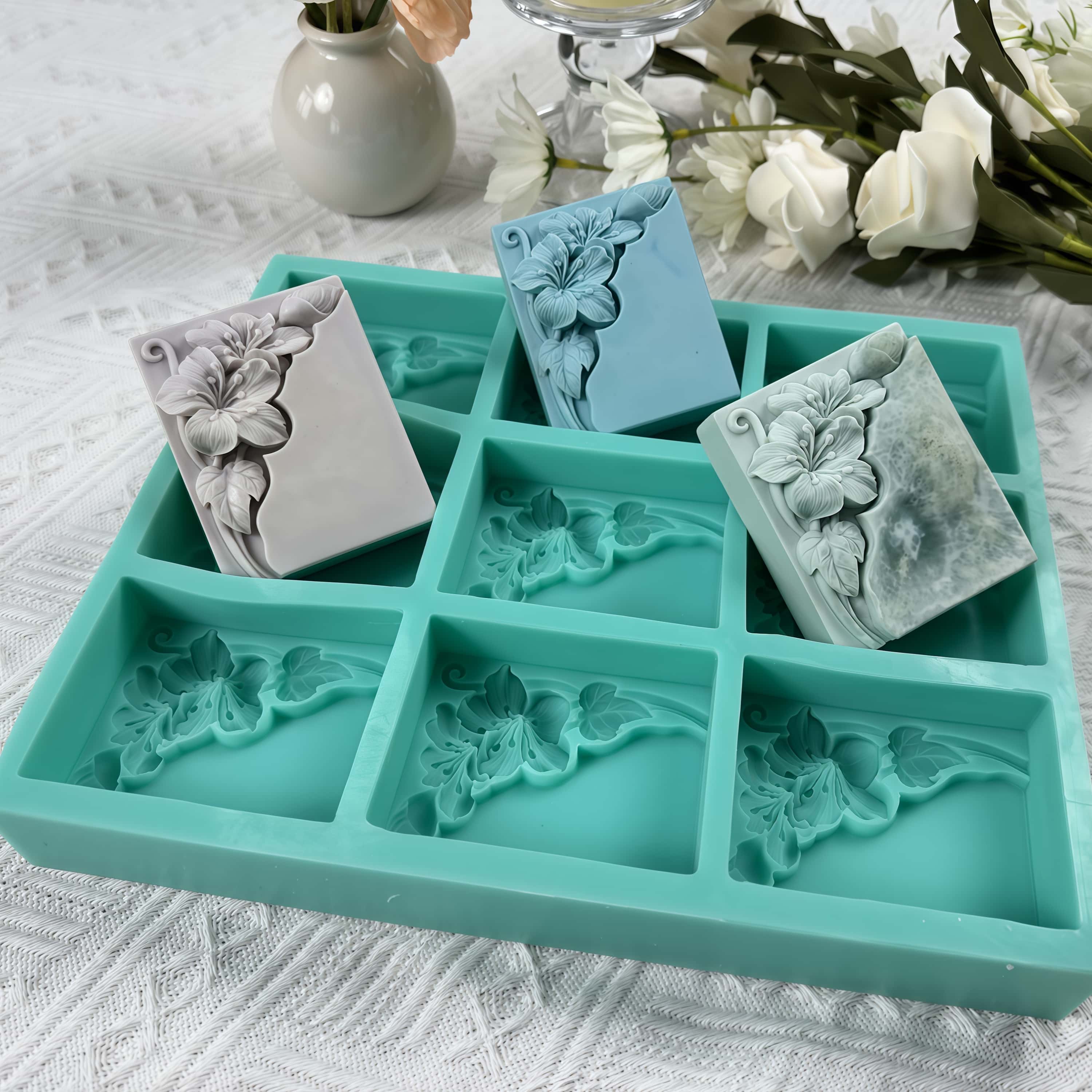 9つのキャビティを持つタングフラワー型石鹸型、天然石鹸作り用 - Soap Making Book のレビューと価格