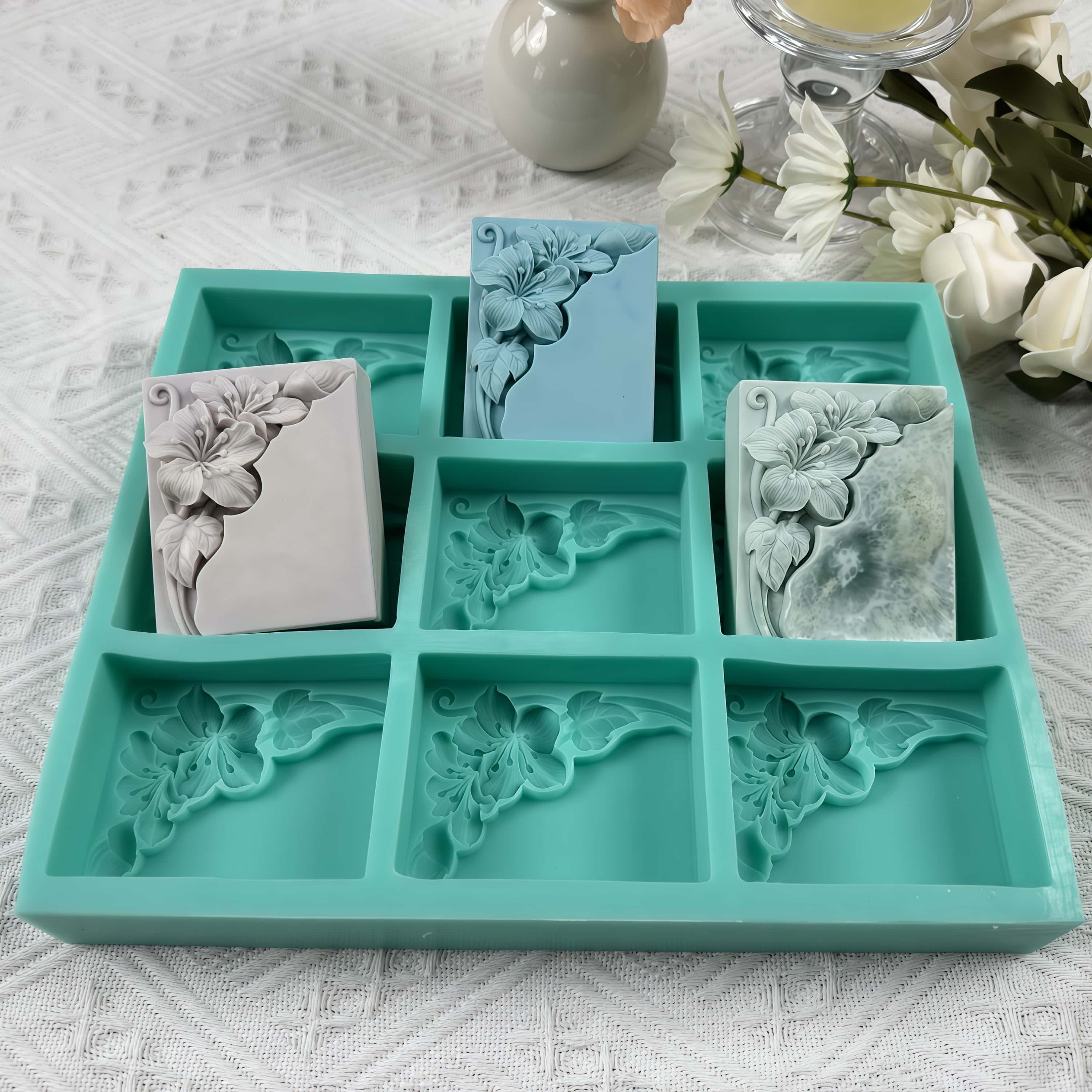 9つのキャビティを持つタングフラワー型石鹸型、天然石鹸作り用 - Soap Making Book のレビューと価格
