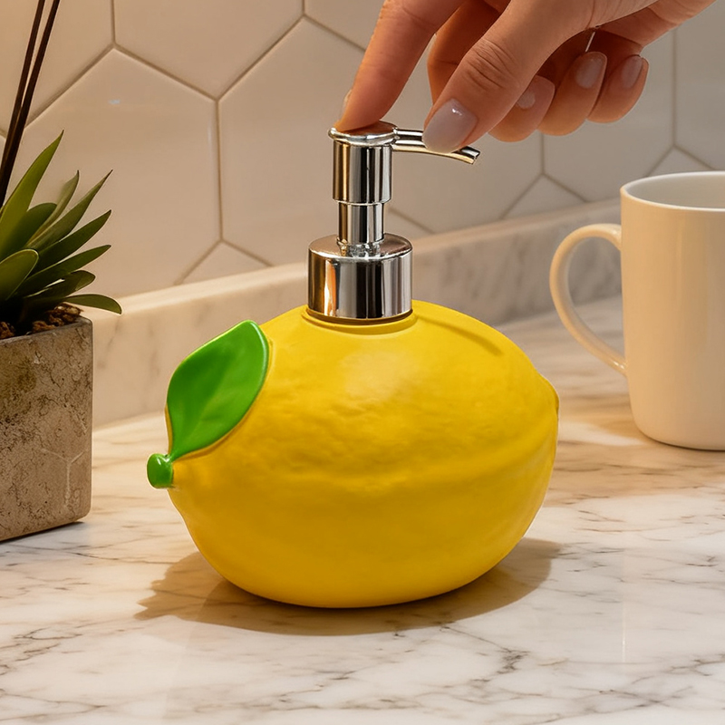 かわいいレモン型樹脂製ソープディスペンサー、フルーツローショ - Soap Making Jar のレビューと価格