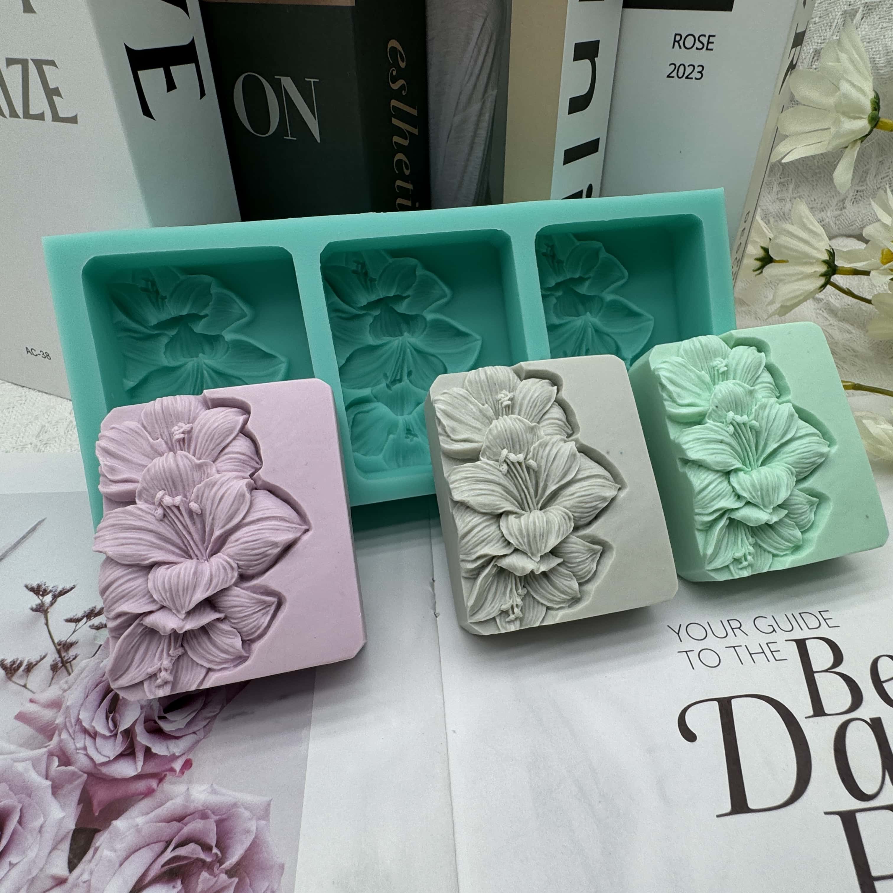 3 キャビティフラワーソープモールド、天然石鹸作り用手作りシ - Soap Making Book のレビューと価格