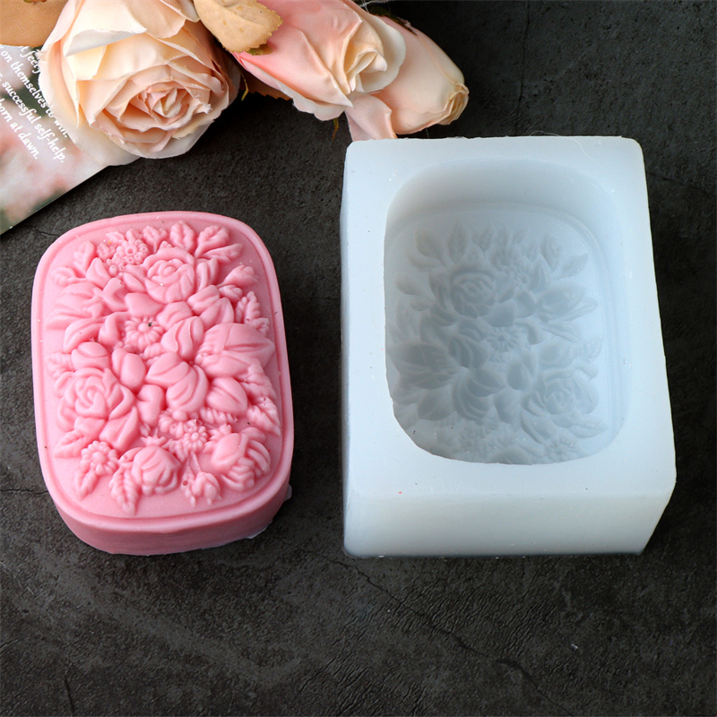 正方形の花柄シリコンソープモールド、バラとクチナシ模様、再利 - Soap Making Gifts のレビューと価格