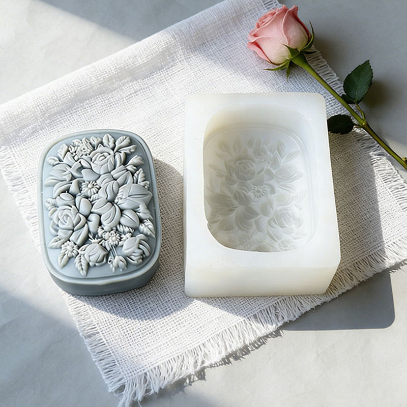 正方形の花柄シリコンソープモールド、バラとクチナシ模様、再利 - Soap Making Gifts のレビューと価格