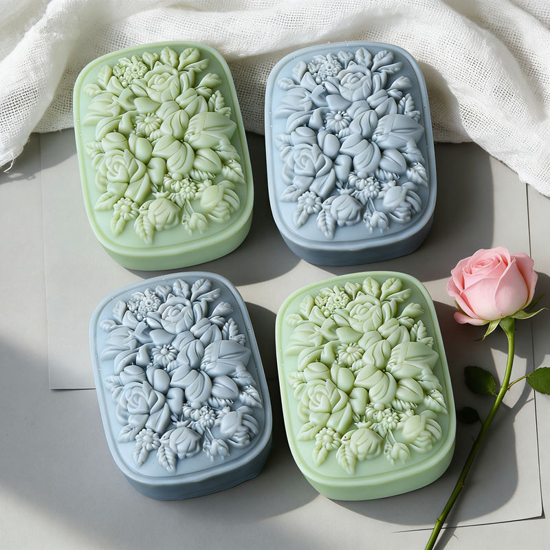 正方形の花柄シリコンソープモールド、バラとクチナシ模様、再利 - Soap Making Gifts のレビューと価格