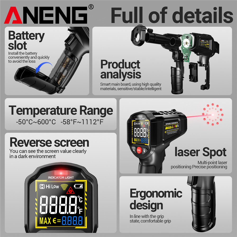 ANENG TH203 スマート工業用赤外線温度計 -50  - Soap Making Thermometer のレビューと価格