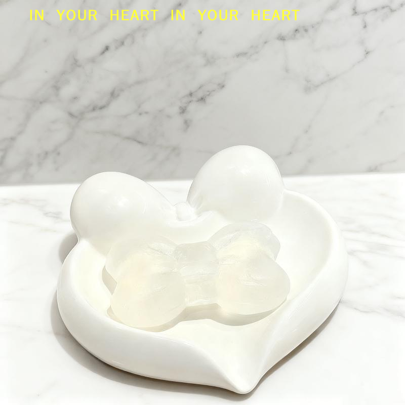 【X】ハート型ソープディッシュ セラミック製 かわいいリボン - Soap Dish Draining のレビューと価格