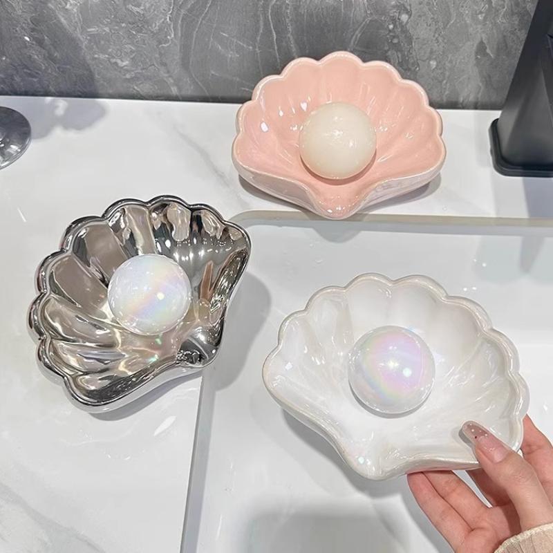 1/2 個シェル形状排水石鹸皿ホルダークリエイティブホーム石 - Soap Dish Draining のレビューと価格