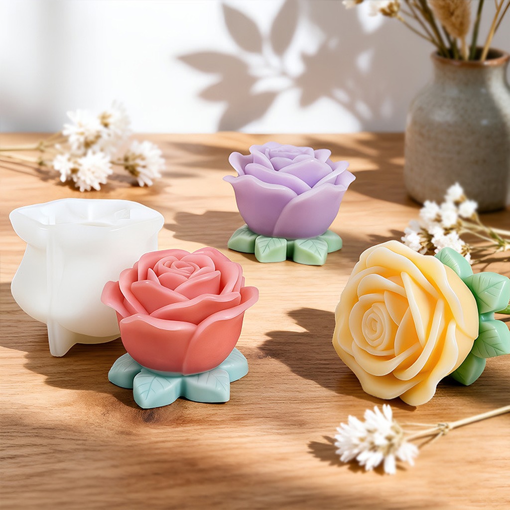3D ローズキャンドルモールド葉ベースフラワーシリコンモール - Soap Making With Soap Base のレビューと価格