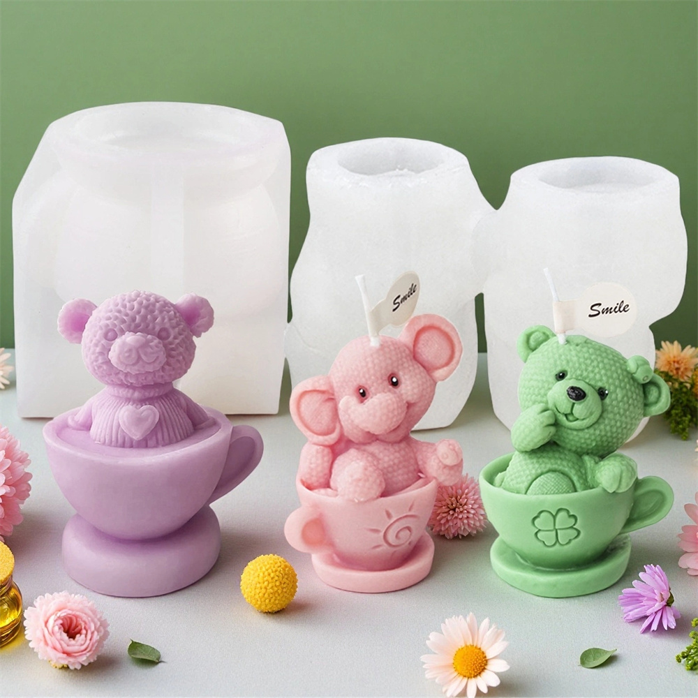 テディベアカップシリコンモールド漫画クマキャンドルソープモー - Soap Making Jar のレビューと価格
