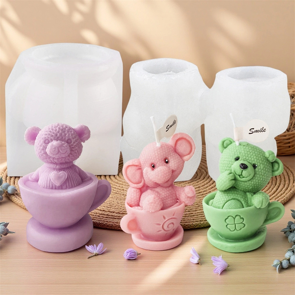 テディベアカップシリコンモールド漫画クマキャンドルソープモー - Soap Making Jar のレビューと価格